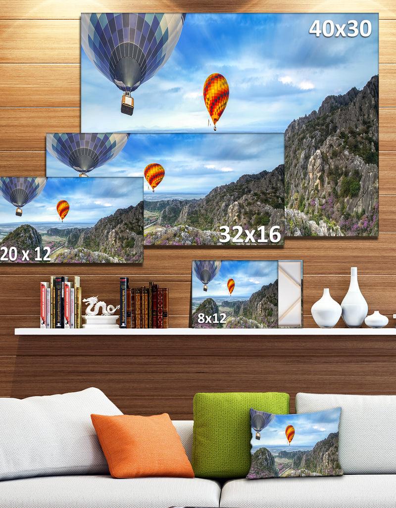 Designq Mountains And Balloon Landscape - Photo Canvas Print