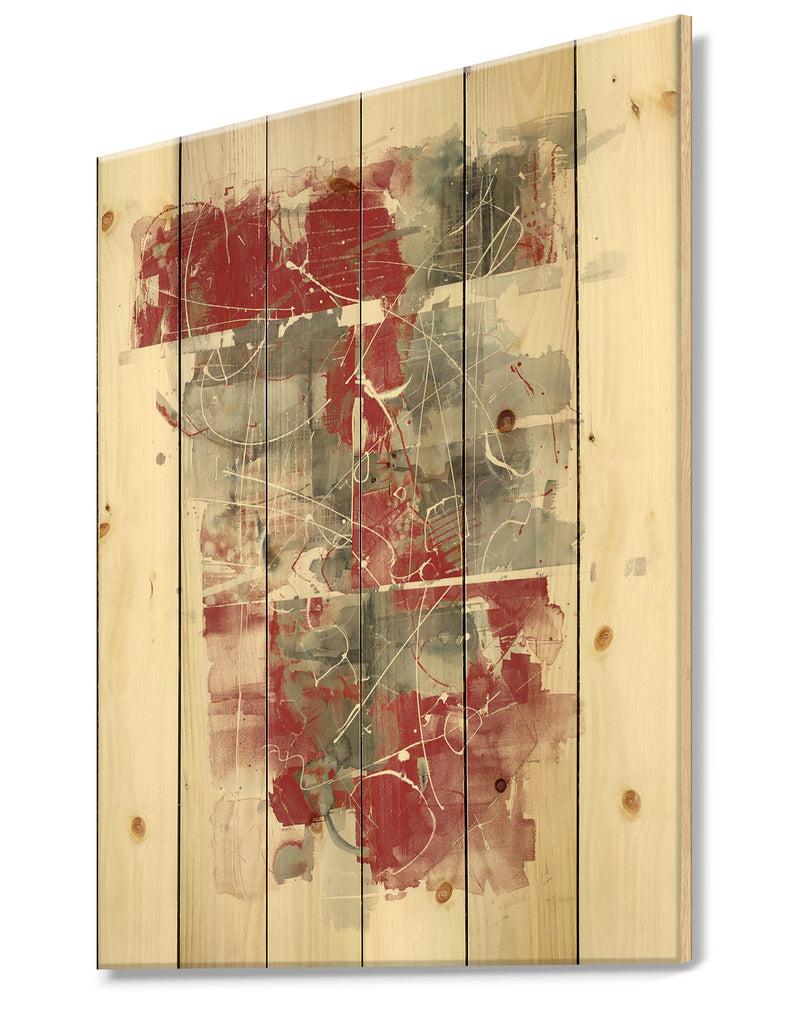 Designq Moving In And Out Of Traffic I Red Grey - Geometric Print On Natural Pine Wood