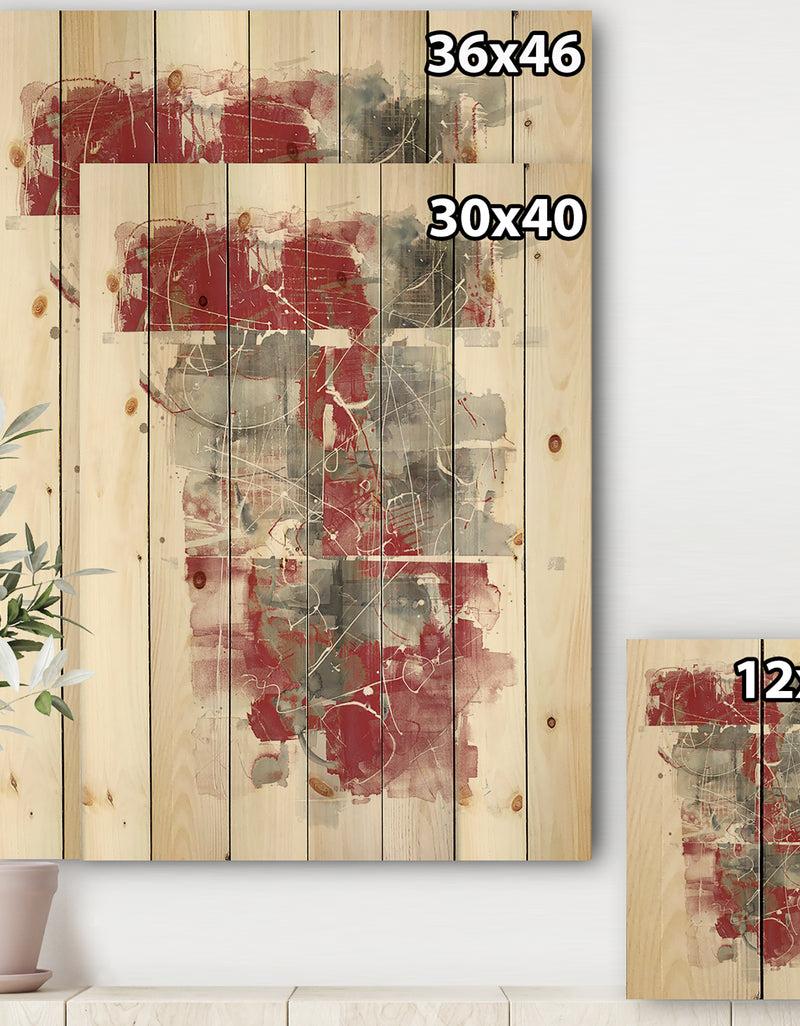 Designq Moving In And Out Of Traffic I Red Grey - Geometric Print On Natural Pine Wood