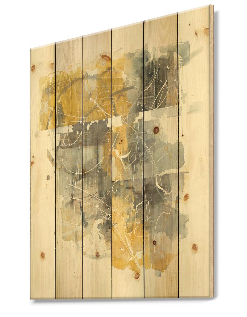 Designq Moving In And Out Of Traffic II Yellow Grey - Geometric Print On Natural Pine Wood