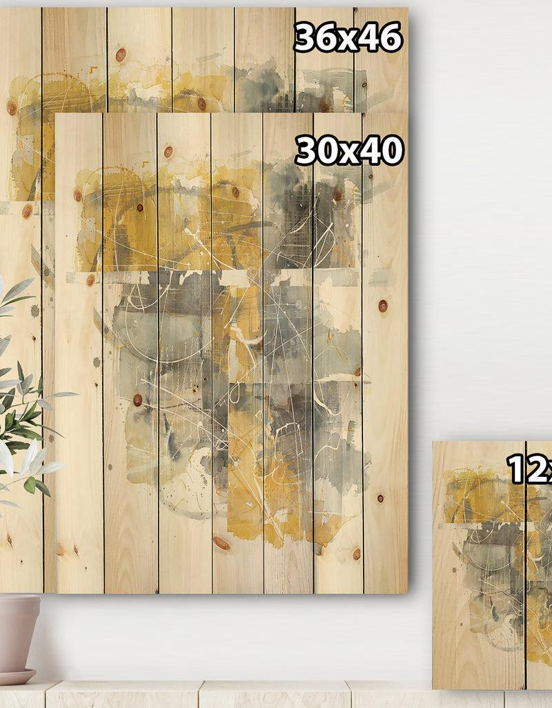 Designq Moving In And Out Of Traffic II Yellow Grey - Geometric Print On Natural Pine Wood