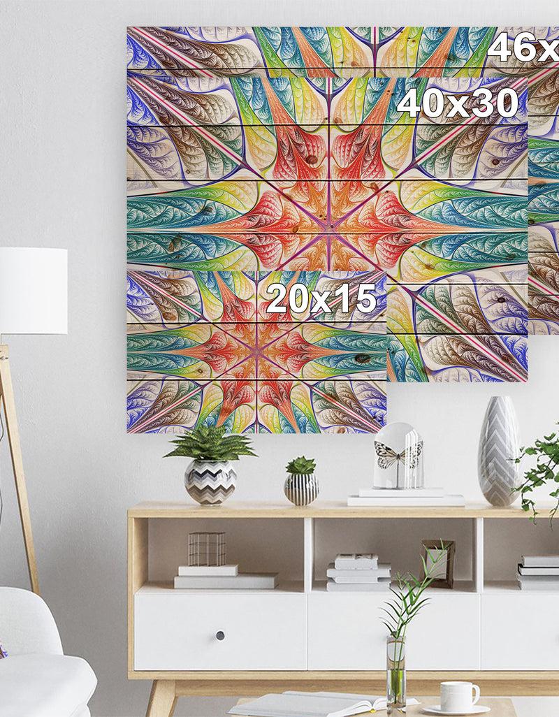 Designq Multi Color Fractal Circles And Waves - Abstract Print On Natural Pine Wood
