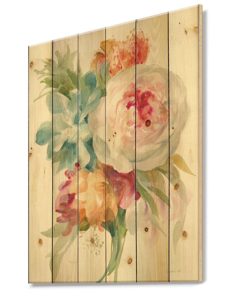 Designq Multicolor French Bouquet II - Farmhouse Print On Natural Pine Wood