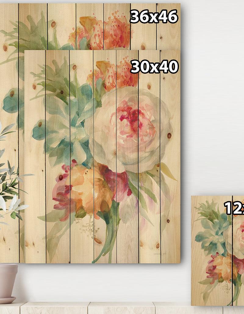 Designq Multicolor French Bouquet II - Farmhouse Print On Natural Pine Wood