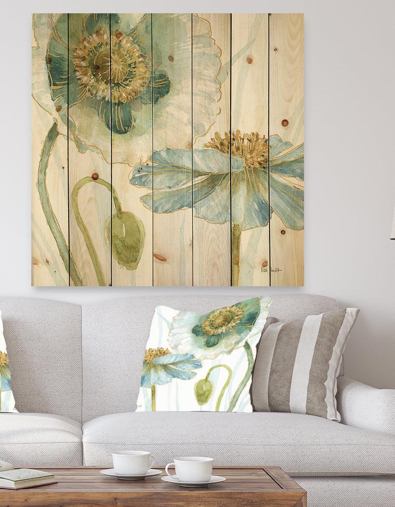designq My Greenhouse Cottage Flowers II - Traditional Print on Natural Pine Wood