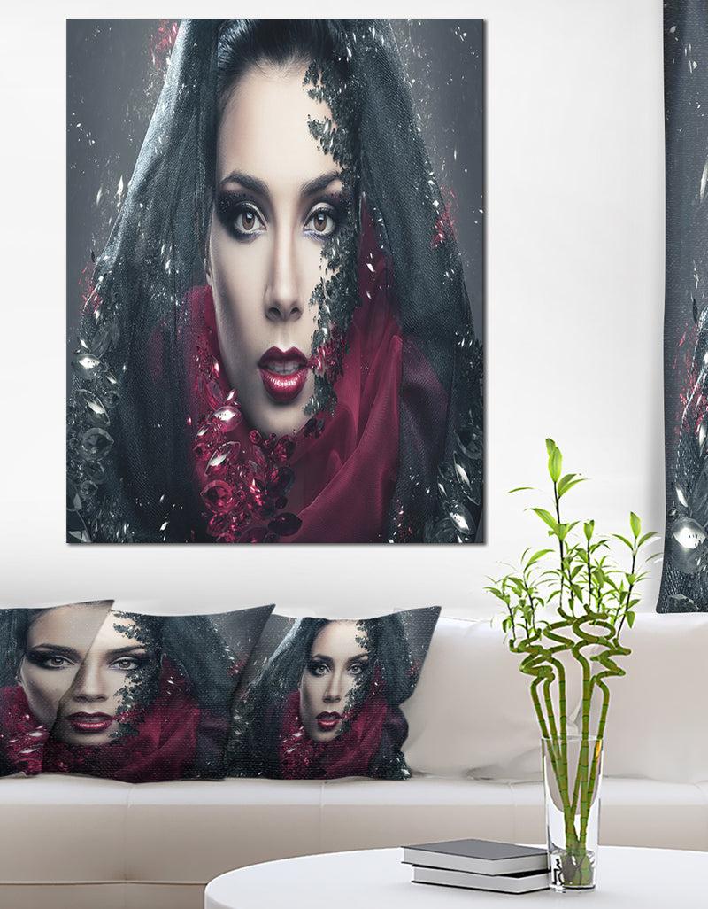 designq Mysterious Woman - Portrait Contemporary Canvas Art Print