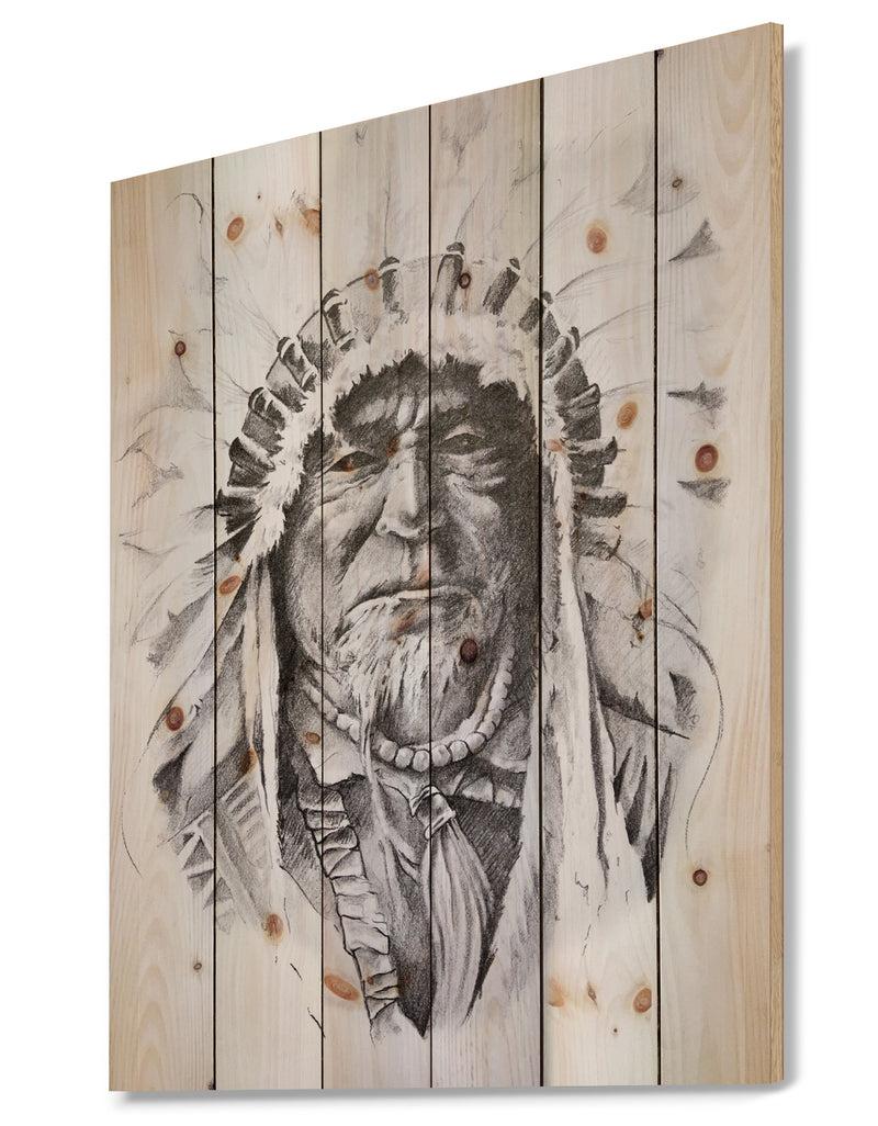 Designq Native American Indian - Bohemian Print On Natural Pine Wood