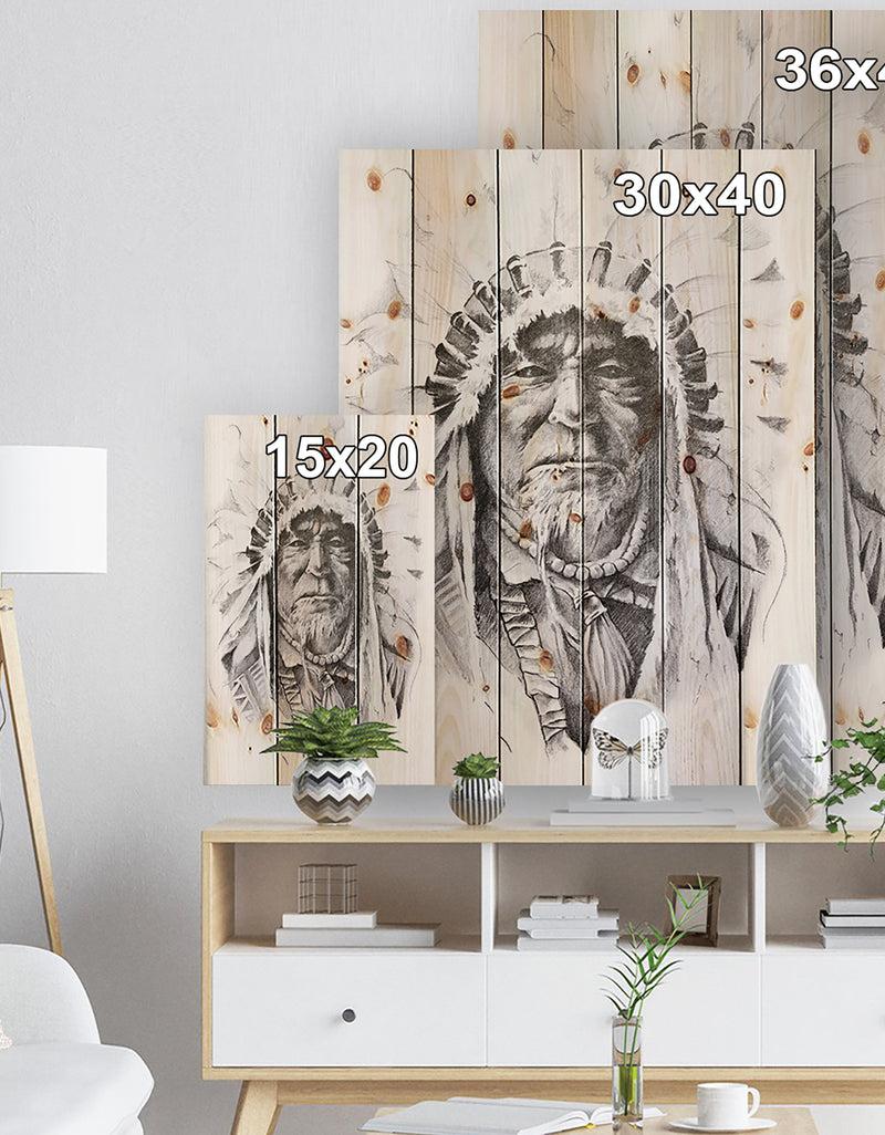 Designq Native American Indian - Bohemian Print On Natural Pine Wood