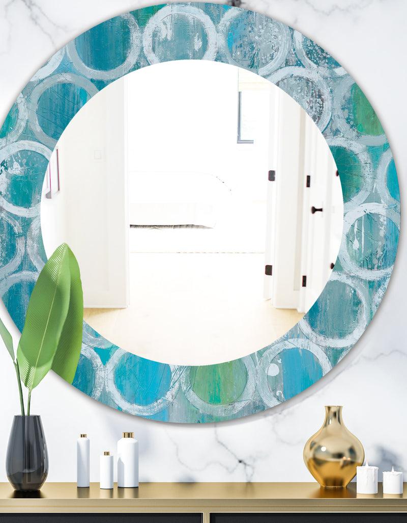 designq Natural Blue Circle - Modern Mirror - Frameless Oval or Round Wall Mirror