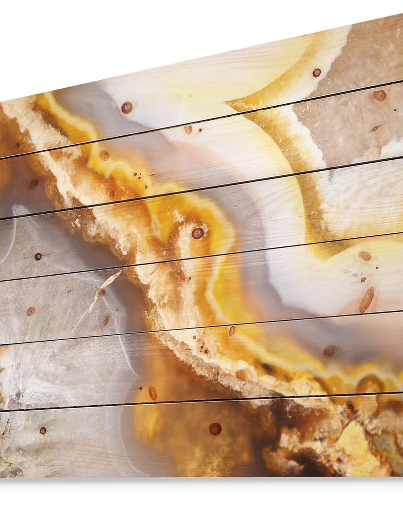 Designq Natural Brown Agate At Crystals -Stone Print On Natural Pine Wood