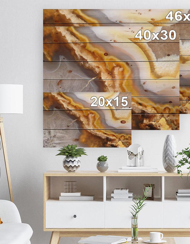 Designq Natural Brown Agate At Crystals -Stone Print On Natural Pine Wood