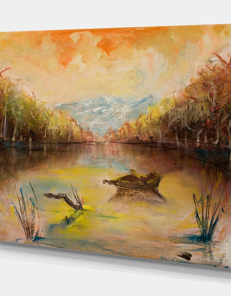 Designq Nature In Sunset - Landscapes Painting Print On Wrapped Canvas