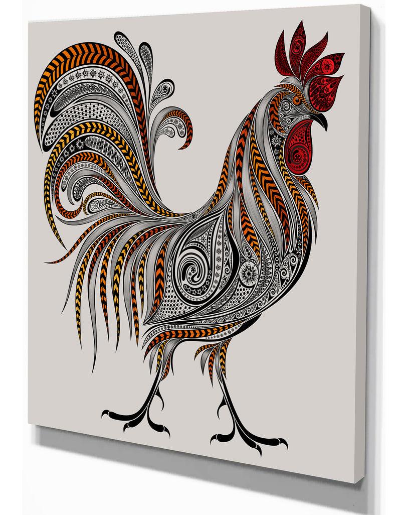 Designq New Year 2017 Colorful Rooseter - Farmhouse Animals Of Painting Print On Wrapped Canvas