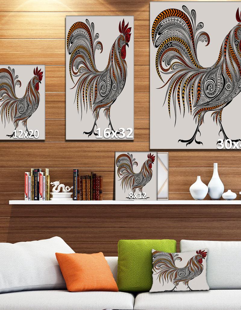 Designq New Year 2017 Colorful Rooseter - Farmhouse Animals Of Painting Print On Wrapped Canvas