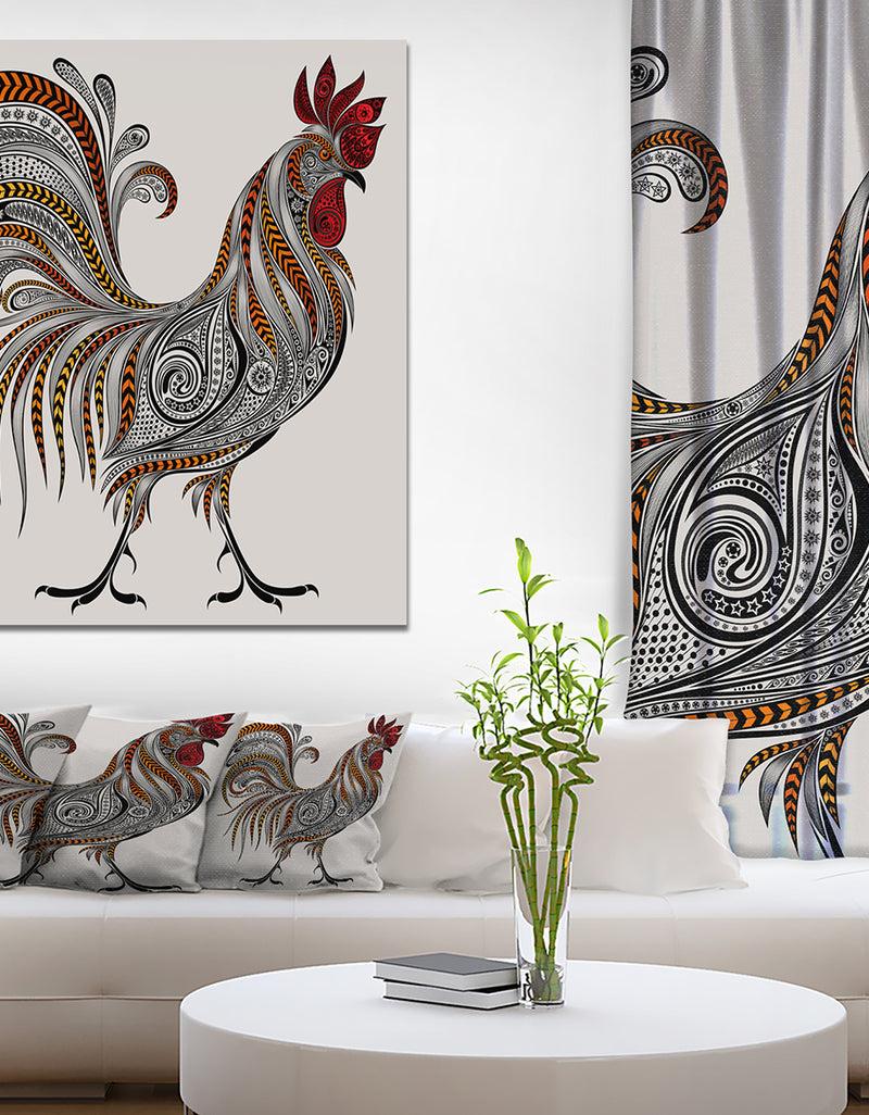 designq New year 2017 Colorful Rooseter - Farmhouse Animals of Painting Print on Wrapped Canvas