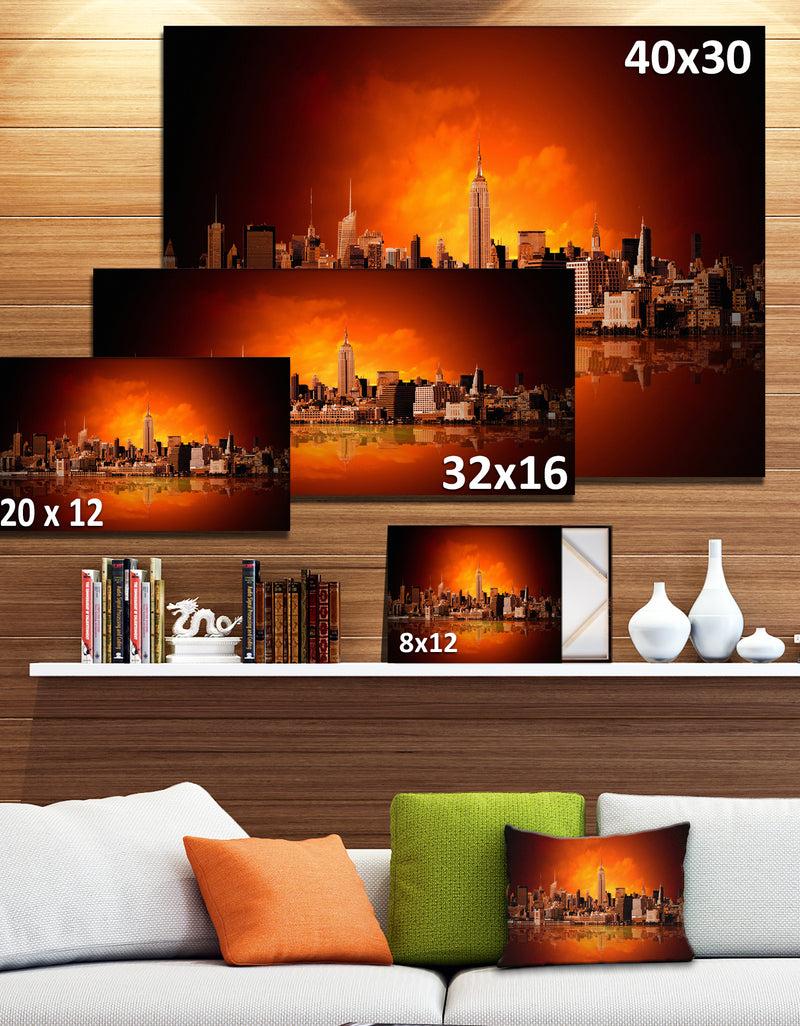 Designq New York City Panorama In Red Light - Cityscape Canvas Print