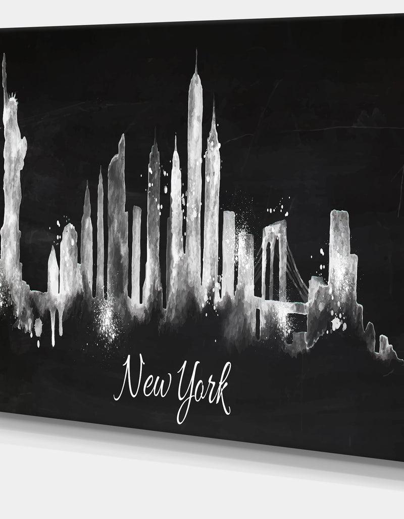 Designq New York Dark Silhouette - Cityscape Painting Canvas Print