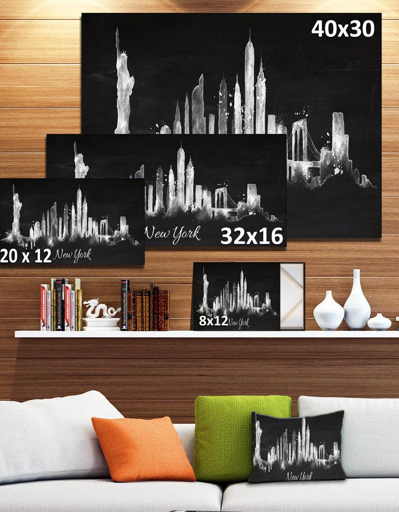 Designq New York Dark Silhouette - Cityscape Painting Canvas Print