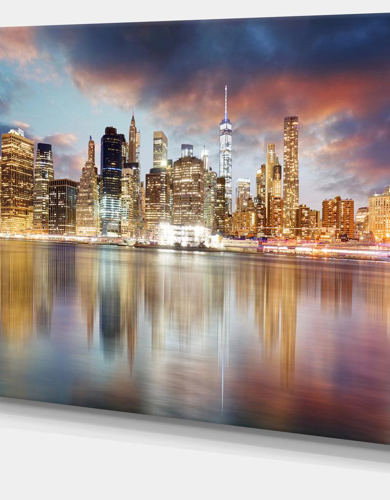 Designq New York Skyline At Sunrise With Reflection. - Cityscape Canvas Print