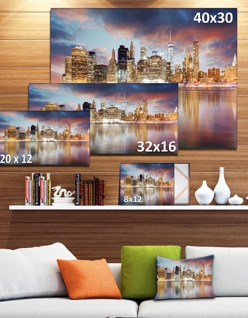 Designq New York Skyline At Sunrise With Reflection. - Cityscape Canvas Print
