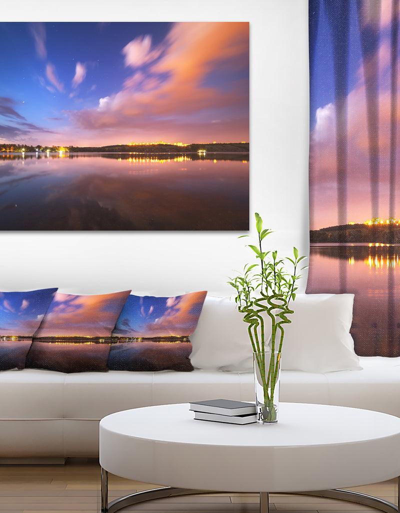 designq Night Sky Over River with Clouds - Modern Photo Canvas Print