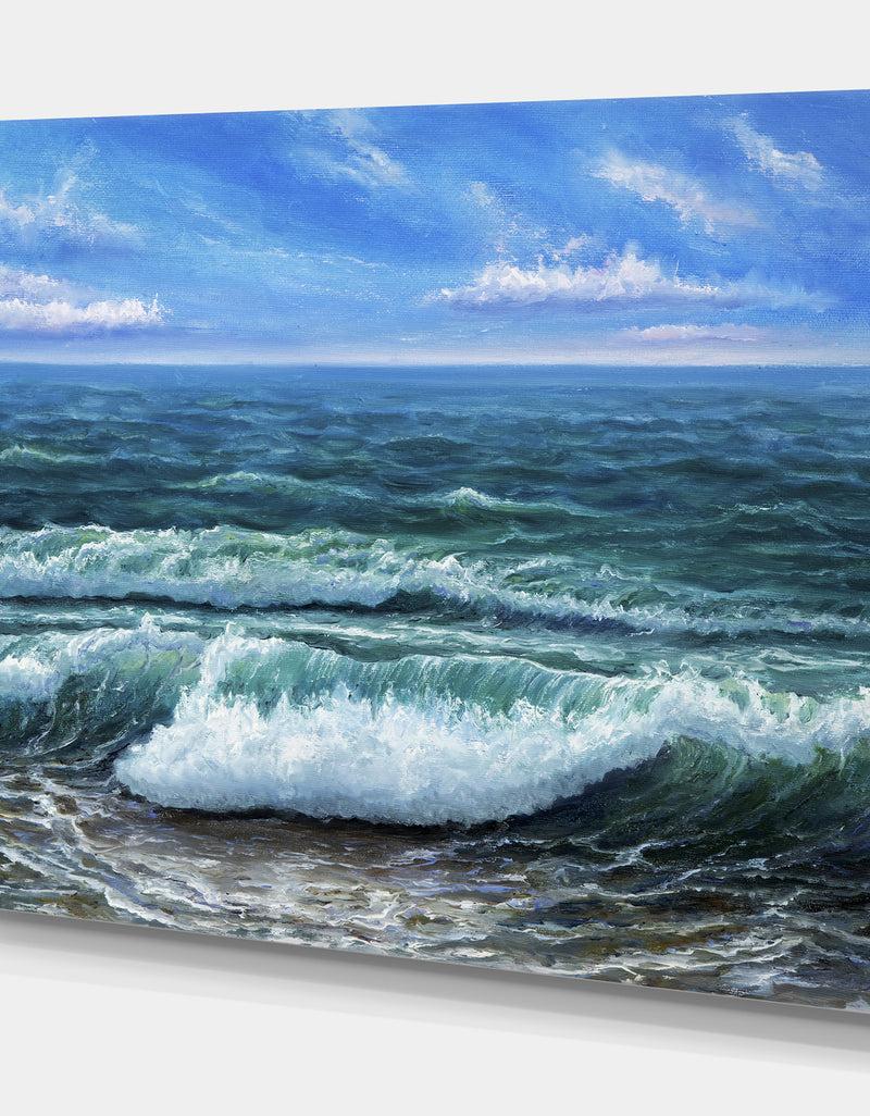 Designq Ocean Shore Under Blue Sky - Sea & Shore Painting Print On Wrapped Canvas