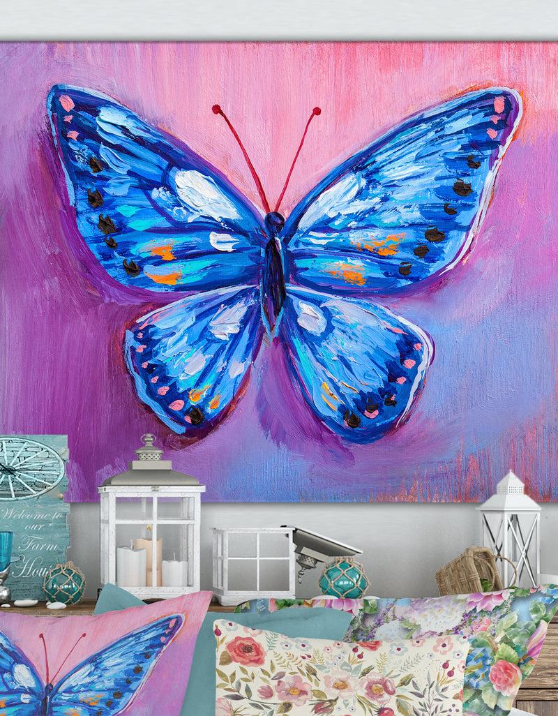 designq Oil painting of blue butterfly - Cottage Canvas Wall Art