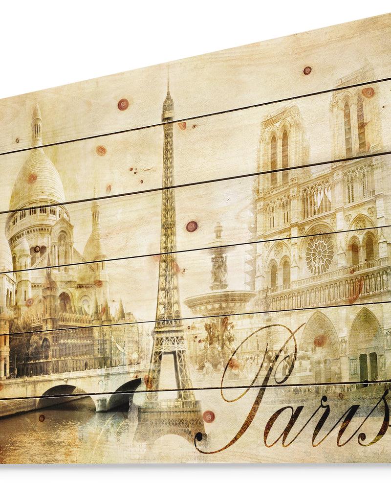 Designq Old Beautiful Paris - Cityscape Digital Print On Natural Pine Wood