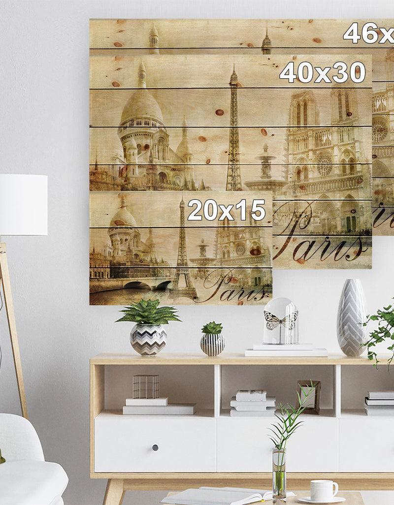Designq Old Beautiful Paris - Cityscape Digital Print On Natural Pine Wood