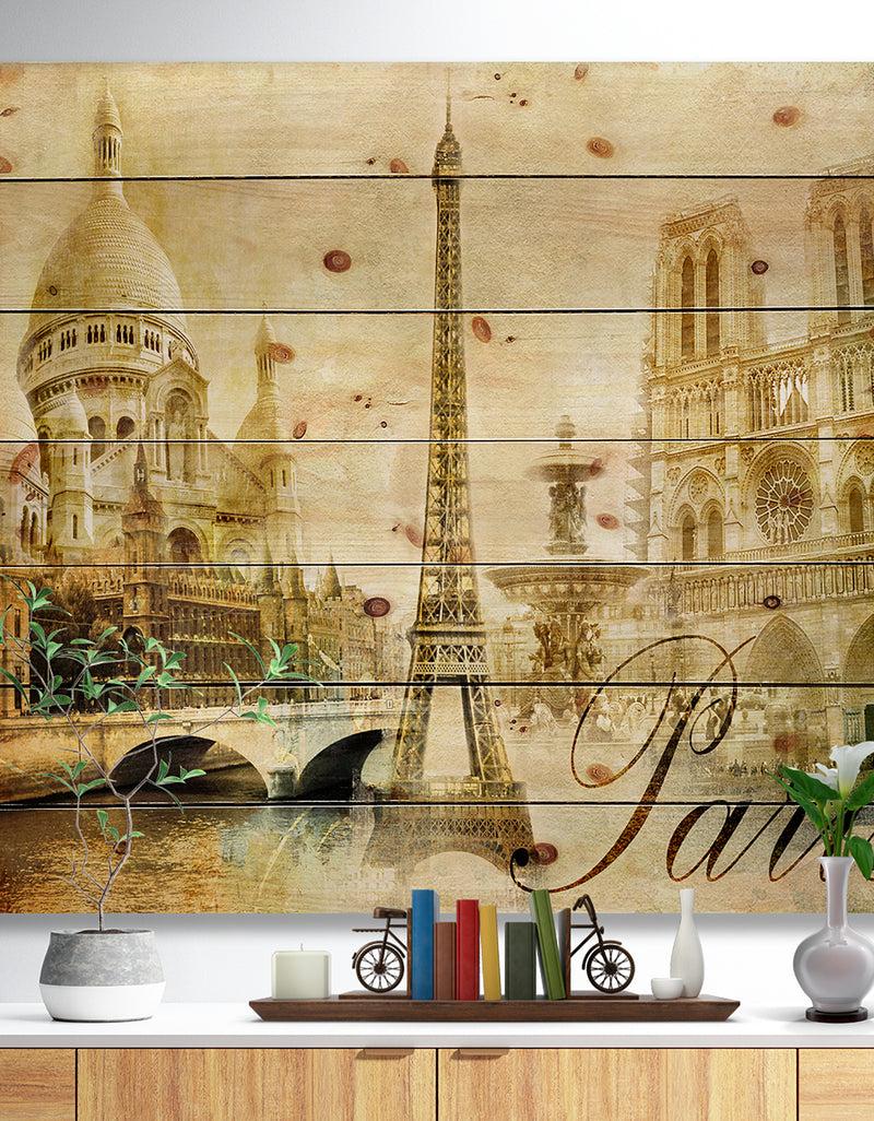 designq Old Beautiful Paris - Cityscape Digital Print on Natural Pine Wood