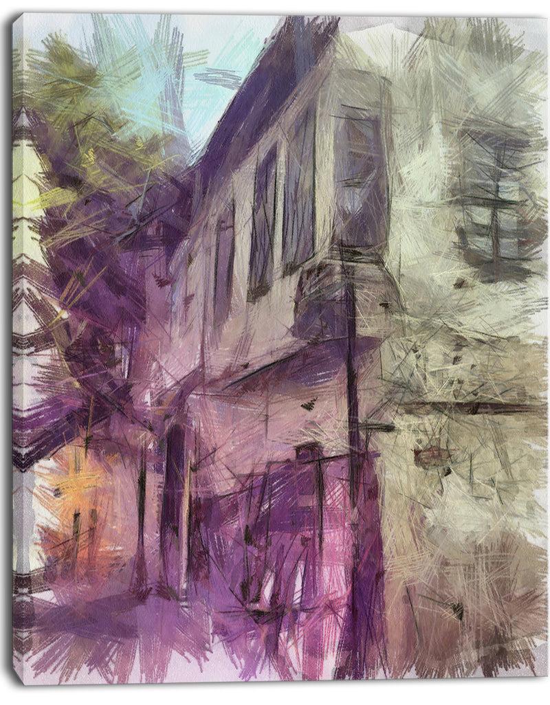 Designq Old City Street Watercolor Sketch - Large Cityscape Artwork On Canvas