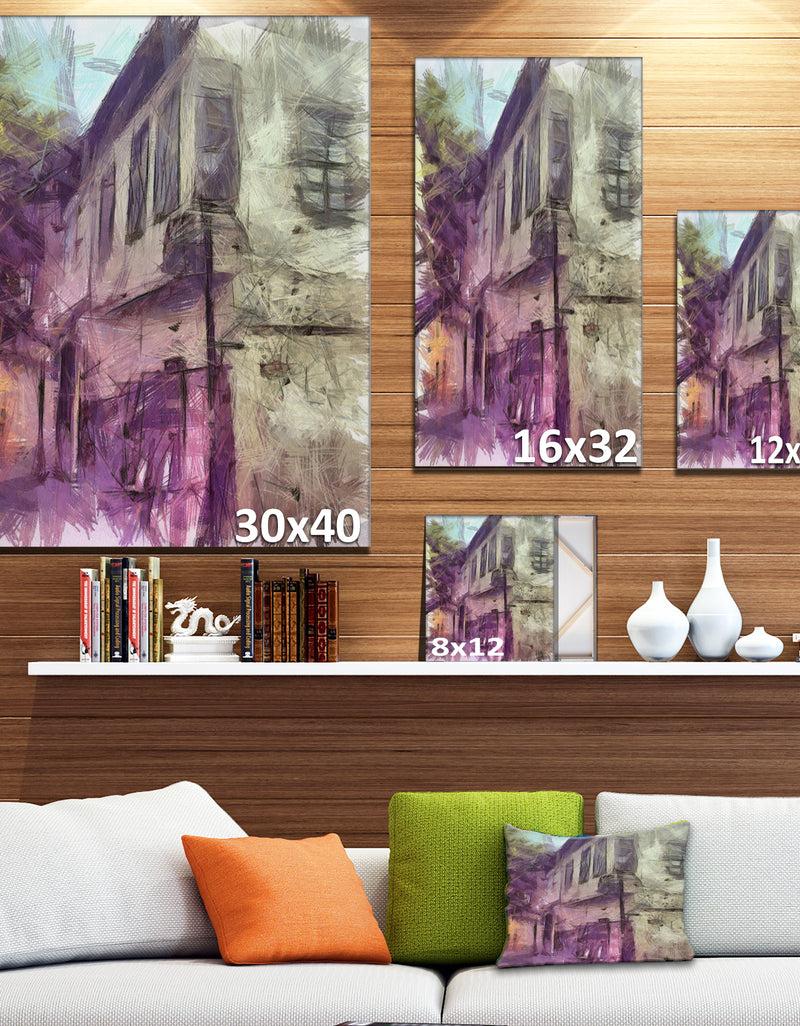 Designq Old City Street Watercolor Sketch - Large Cityscape Artwork On Canvas