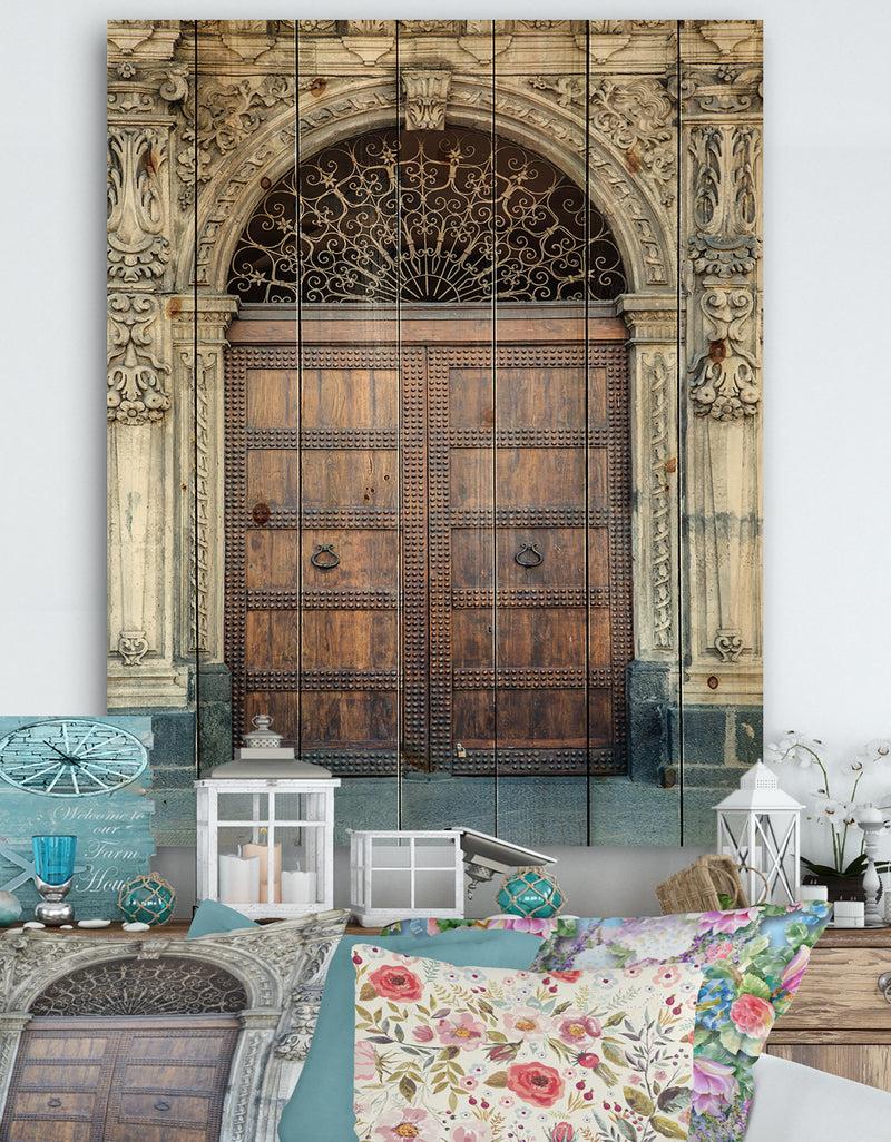 designq Old Door in Catania Italy - Vintage Print on Natural Pine Wood