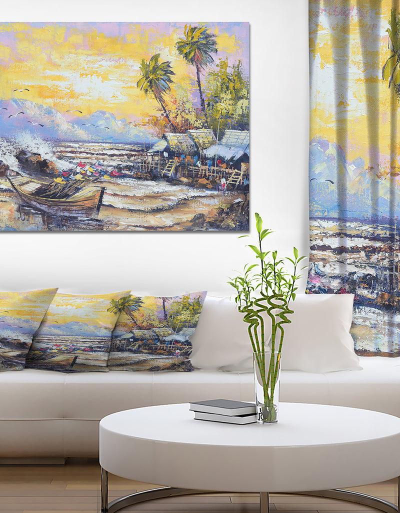 designq Old Fishing Boat in Pier - Sea & Shore Painting Print on Wrapped Canvas