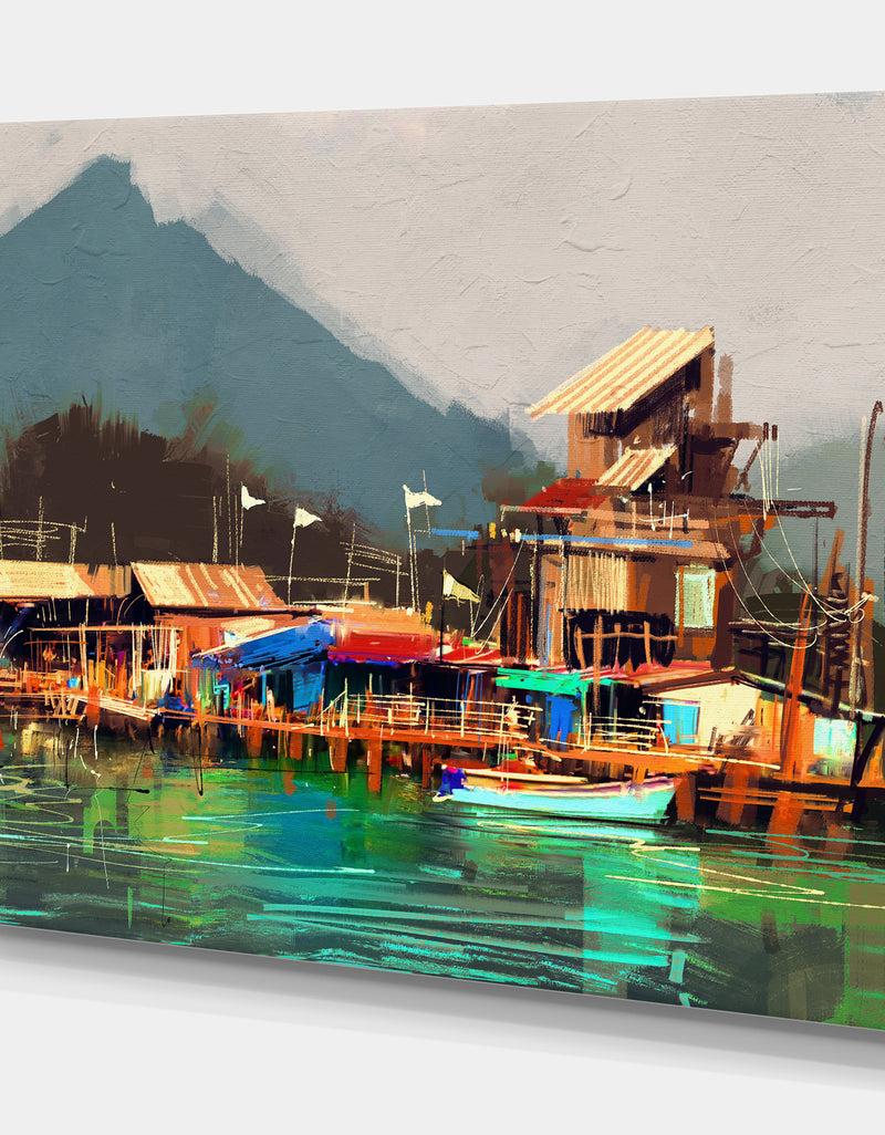Designq Old Fishing Village - Cityscapes Painting Print On Wrapped Canvas