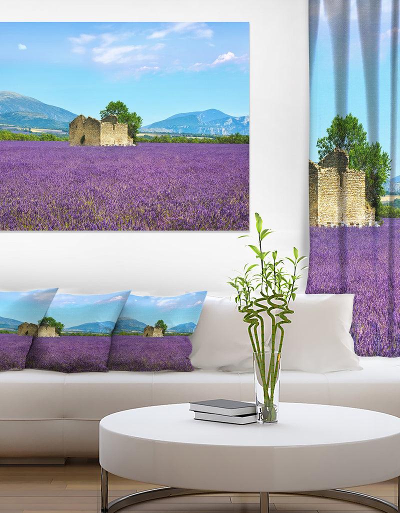designq Old House and Tree in Lavender Field - Oversized Landscape Wall Art Print