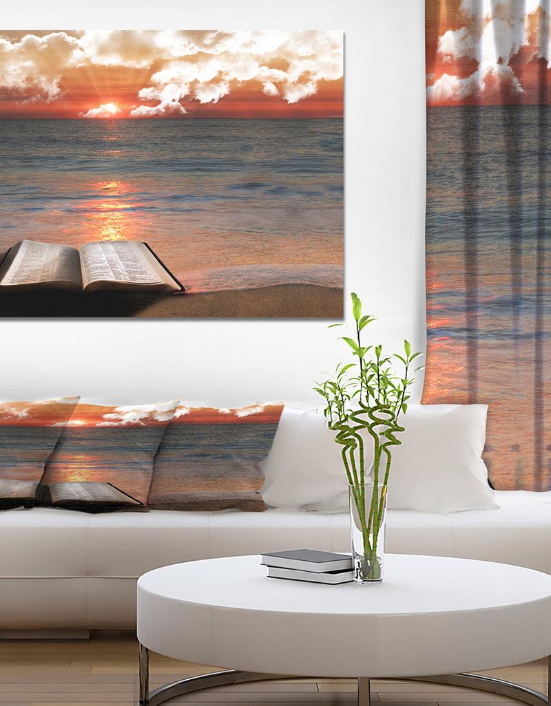 designq Open Bible in Cloudy Sunset - Sea & Shore Contemporary on wrapped Canvas