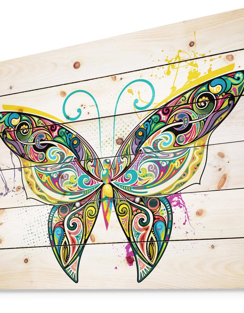 Designq Openwork Butterfly - Bohemian Print On Natural Pine Wood