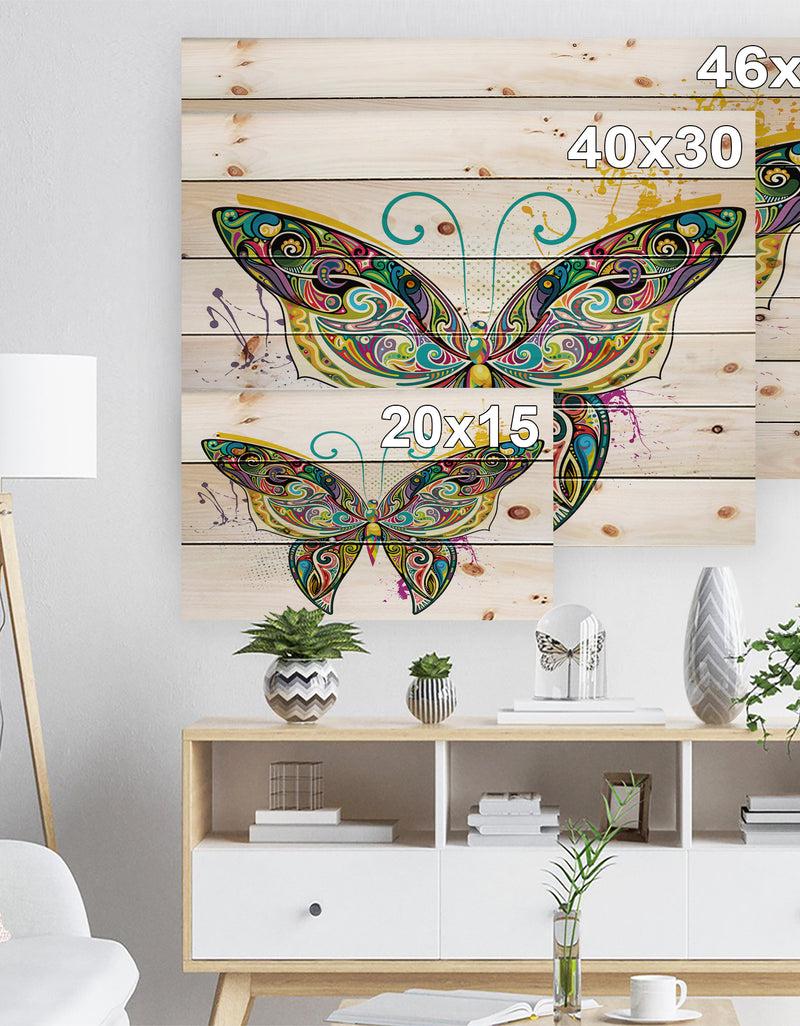 Designq Openwork Butterfly - Bohemian Print On Natural Pine Wood