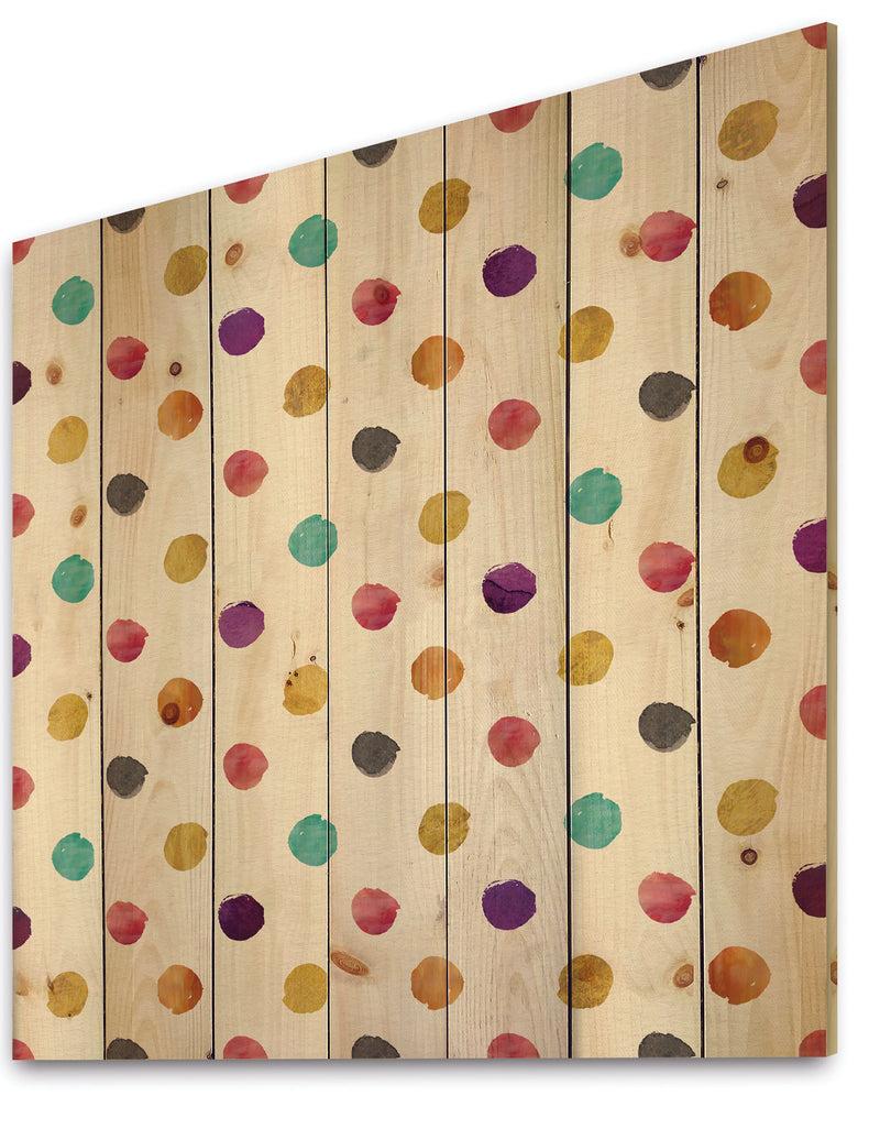 Designq Orange Blue And Purple Polka Dot Pattern - Transitional Print On Natural Pine Wood