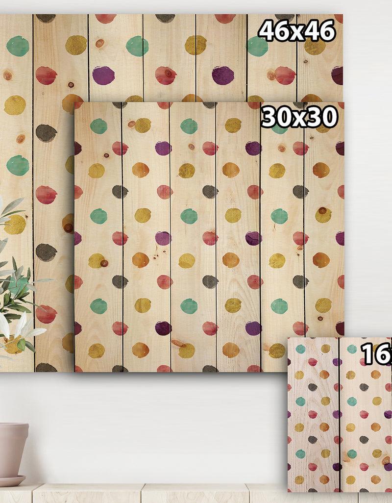 Designq Orange Blue And Purple Polka Dot Pattern - Transitional Print On Natural Pine Wood