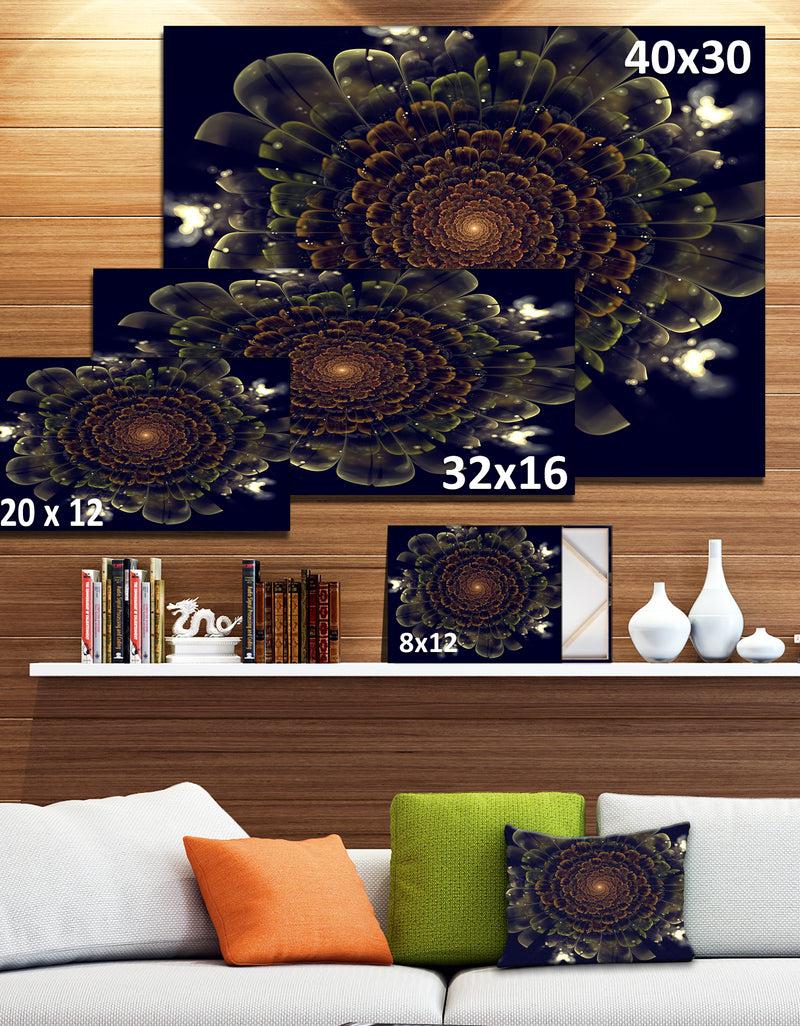 Designq Orange Fractal Flower With Green - Digital Art Canvas Print