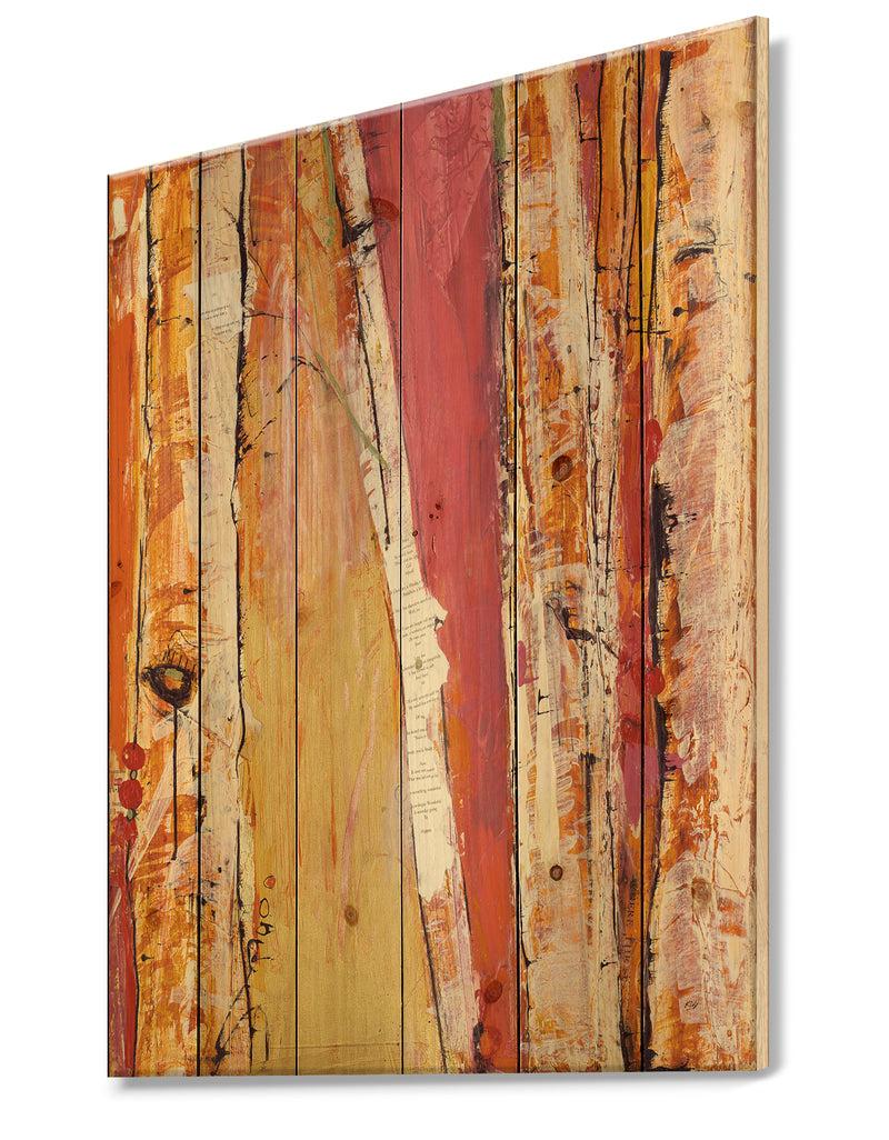 Designq Orange Glam Natural Wood - Traditional Print On Natural Pine Wood