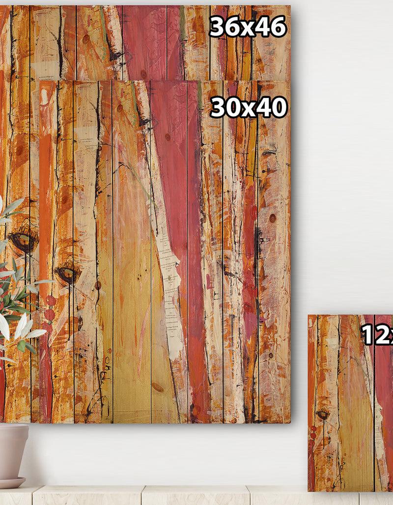 Designq Orange Glam Natural Wood - Traditional Print On Natural Pine Wood