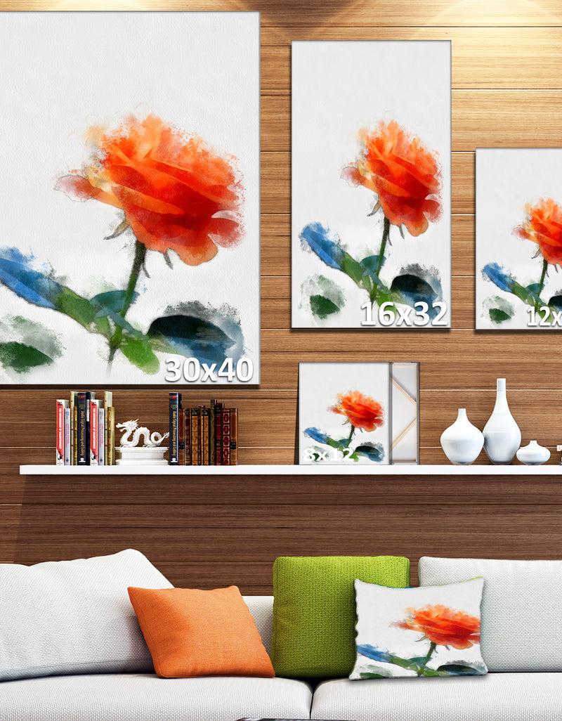 Designq Orange Rose Flower With Splashes - Large Floral Canvas Artwork