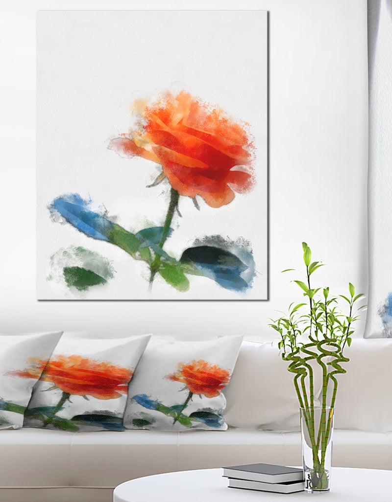 designq Orange Rose Flower with Splashes - Large Floral Canvas Artwork