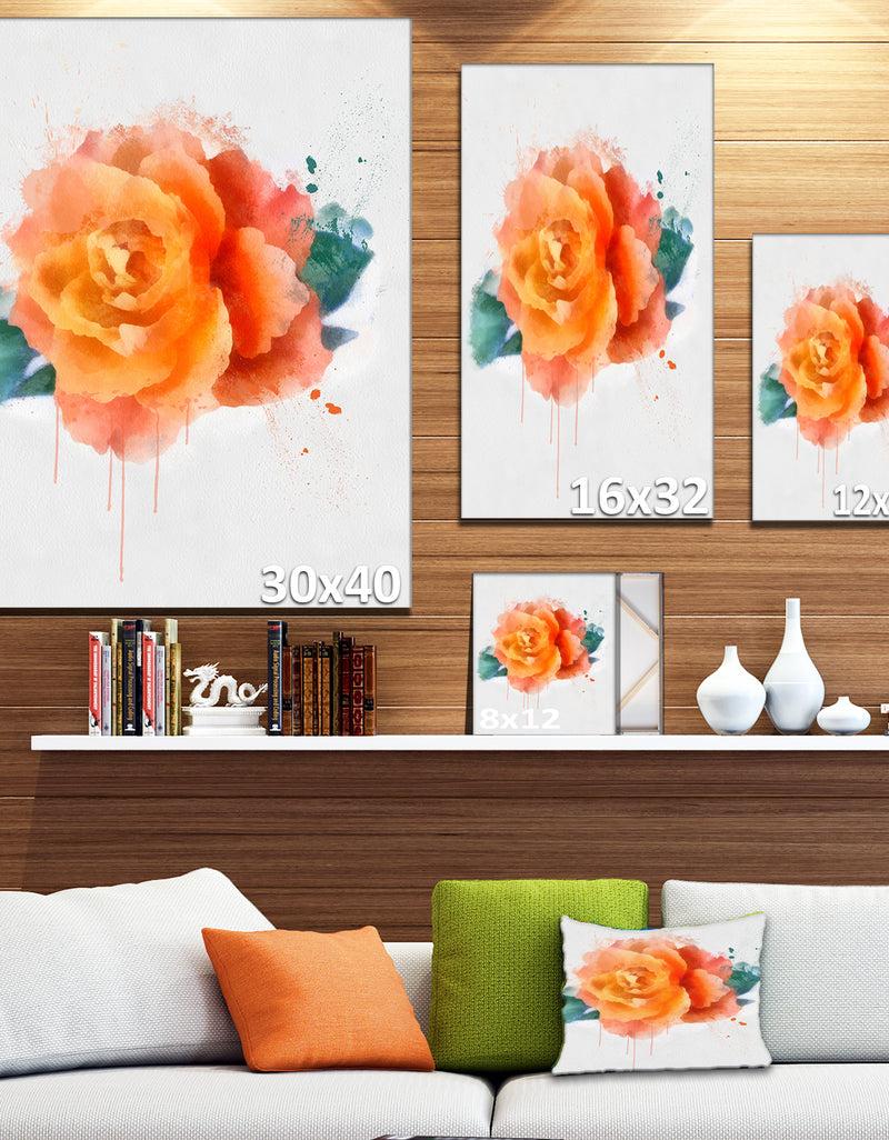 Designq Orange Rose With Green Leaves - Extra Large Floral Canvas Art