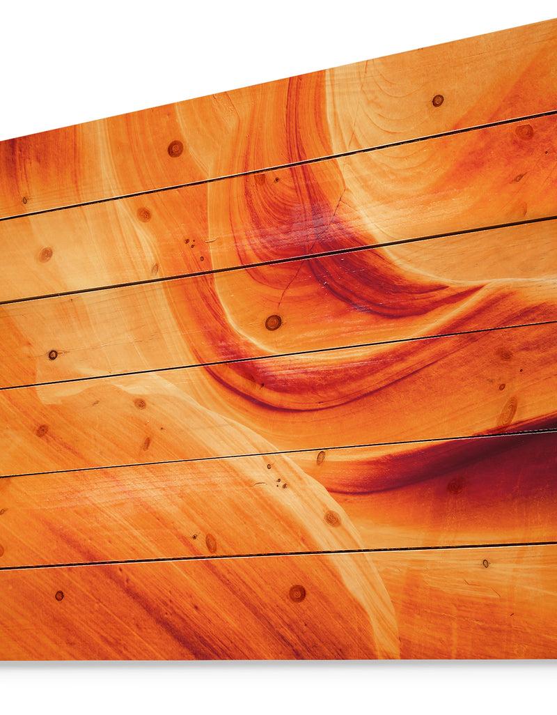 Designq Orange Upper Antelope Canyon - Landscape Photography Print On Natural Pine Wood