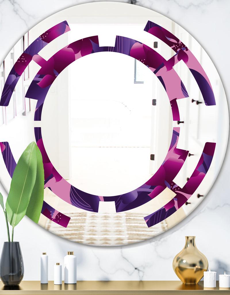 designq Orchid blossom colorful pattern - Modern Round or Oval Wall Mirror - Space