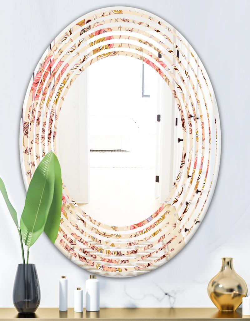 Designq Oriental Floral Paisley - Modern Round Or Oval Wall Mirror - Wave